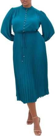 City Chic Halle Long Sleeve Pleated Maxi Dress in Jade at Nordstrom, Size Xxxs