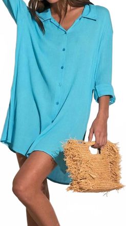 Elan Boyfriend Shirt Coverup In Aqua