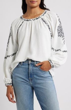 Bobeau Embroidered Raglan Sleeve Top in Ivory at Nordstrom Rack, Size X-Large