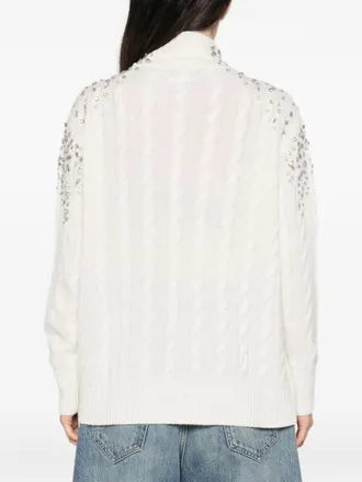 Ermanno Scervino Crystal-Embellished Cable Knit Sweater - White