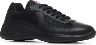 Prada Mens Sneakers Americas Cup Patent Leather Black Polyamide Trainers