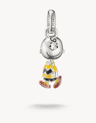 Thomas Sabo Charm a forma di Charlie Brown con gancetto con scritta Peanuts tonalit&agrave; argento, nero, giallo e marrone