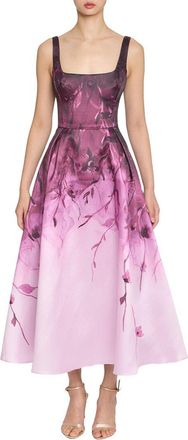 Marchesa Floral Printed Mikado Midi Dress