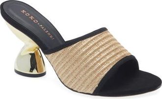Koko + Palenki Thea Slide Sandal in Black Nubuck-Raffia at Nordstrom, Size 10Us