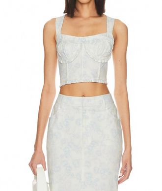 For Love & Lemons Chantal Denim Corset Top In Blue