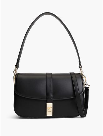 Tommy Hilfiger Womens Monogram Turnlock Crossbody Bag - Black
