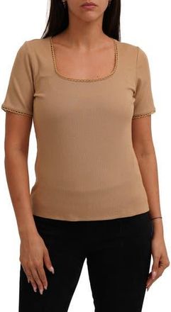 Cyrus Scallop Trim Short Sleeve Ribbed Top in Warm Sand at Nordstrom Rack, Size X-Large