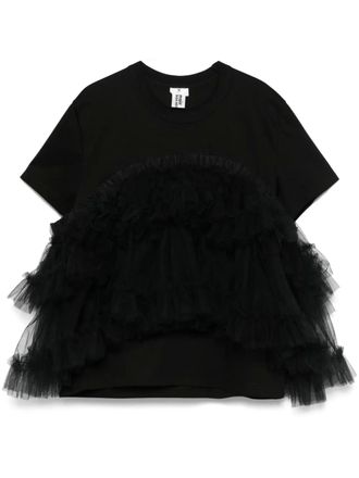 Comme Des Gar&ccedil;ons ruffled T-shirt - women - Polyester/Nylon/Cotton - L - Black