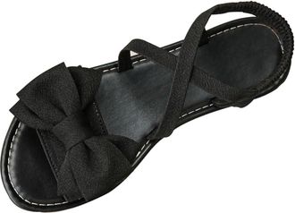 Generic Ladies Flat Sandals Bow Casual Summer Shoes Open Toe Solid Color Breathable Lightweight Versatile Stylish Comfy Slip On Sandals Beach Outdoor