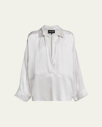 Giorgio Armani Hammered Satin Plunging Collared Shirt