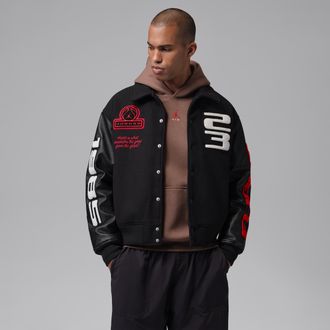 Nike Jordan Mens Jordan Flight Varsity Jacket in Black | IM9145-010