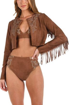 L'agence Adeline Bolero Crop Cover-Up Jacket in Bronze at Nordstrom, Size X-Large