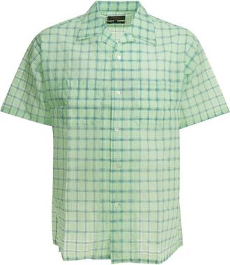 Beams Plus Open Collar Nylon Airy Plaid Shirt - Heren - Korte mouwen Overhemden - Groen - L - Nylon - Overhemden