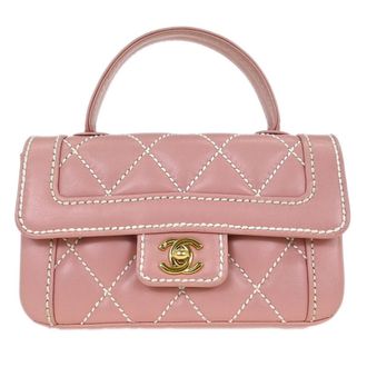 Chanel Wild Stitch Handbag Leather Pink Leather Handbag (Pre-Owned)