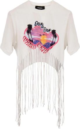 Dsquared2 Cropped T-shirt met ronde hals - Dames - T-shirts - Wit - M - Katoen - Tops