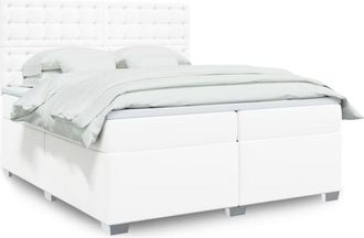 vidaXL Cama Box Spring Con Colch&oacute;n Cuero Sint&eacute;tico Blanco 200x200 Cm Vidaxl