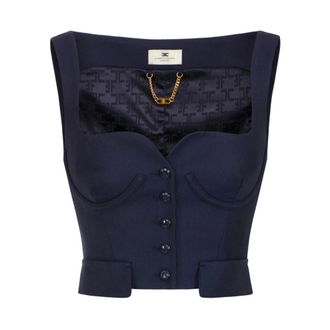 Elisabetta Franchi Tops, Dames, Blauw, S, Wol, Top van coole wol en tule