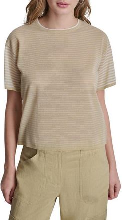 DKNY Stripe Short Sleeve Sweater in Mojave/Coconut at Nordstrom, Size Xx-Small