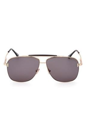 Tom Ford Jaden 60mm Polarized Navigator Sunglasses in Shiny Rose Gold Black /Smoke at Nordstrom Rack