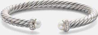 David Yurman Bracciale Cable Flex in argento sterling 925 con diamanti e perle