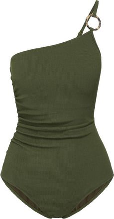 Change of Scenery Kara One Shoulder Ring Trim One-Piece Swimsuit in Olive Texture at Nordstrom, Size X-Small