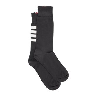 Thom Browne Ondergoed, Dames, Grijs, ONE Size, Katoen, Donkere Katoenen Sokken met Witte Strepen