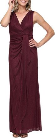 Alex Evenings Sleeveless Glitter Mesh Gown in Fig at Nordstrom, Size 14