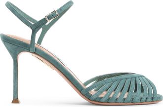 Aquazzura Light Teal Blue Kid Suede Leather Hold Me Sandal-Donna
