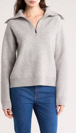 Derek Lam Samuel Reversible Quarter-Zip Pullover Sweater In Light Heather Grey