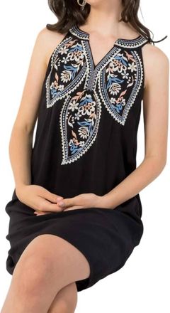 THML Clothing Kehlani Embroidered Halter Mini Dress In Black