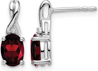 Diamond2Deal 14k White Gold Oval Garnet and Diamond Earrings