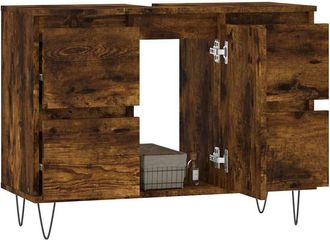 Berkfield Home Durable Bathroom Cabinet Smoked Oak 80x33x60 cm Engineered Wood in Brown | Size: 80 x 33 x 60 cm