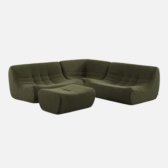 Sweeek Sof&aacute; Esquinero Modular Con Reposapi&eacute;s De Borreguito Texturizada, 5 Plazas