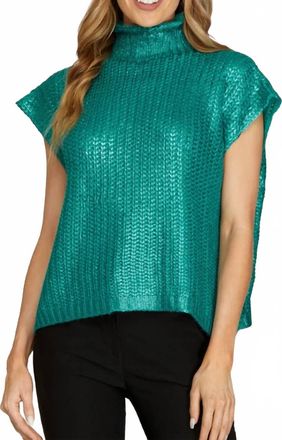 She + Sky Metallic Foil Sweater Top In Teal