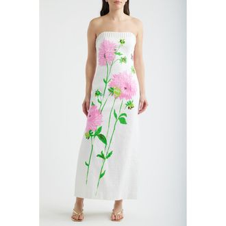 Lilly Pulitzer Elyse Floral Print Strapless Dress in Resort White Maryan at Nordstrom, Size 10