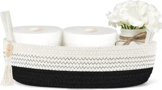 OEM Cesta De Cuerda Tejida - 33 Cm De Largo X 15 Cm De Ancho - Blanco Y Negro