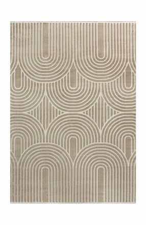 Jonathan Y Designs Ariana MidCentury Art Deco Striped Arches Two-Tone High-Low Area Rug in Beige/cream at Nordstrom, Size 4Ft 0In X 6Ft 0In