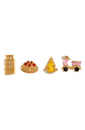Girls Crew Ciao Bella Italia Set of 4 Assorted Single Stud Earrings in Gold at Nordstrom