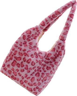 UPKOCH Floral Plush Single-shoulder Bag for Women Pink Leopard Print Autumn Winter Handbag Soft Storage Pouch Trendy Outdoor Tote