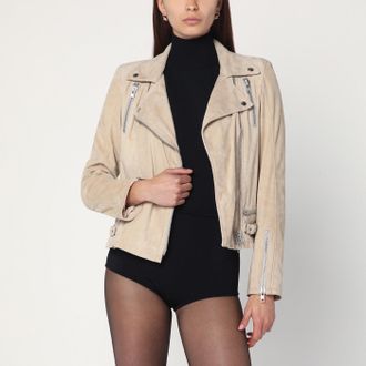 Sword 6.6.44 Beige biker jacket in suede leather