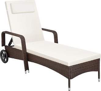 TecTake Tumbona de rat&aacute;n con 6 posiciones, coj&iacute;n y ruedas marr&oacute;n/negro