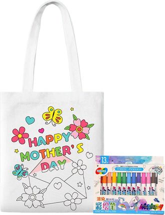 Generic Canvas Tote Bag for Painting, Coloring Goodie Bags, Mothers Day Art Craft with Paint Pens Learning Activities for Kids Ages 3+ Boys Girls School Home 
