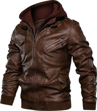 Generic IQYU Mens Leather Jacket Biker Jacket Transition Jacket Winter Jacket Leather Coat Sweat Jacket Leisure Jacket Winter Coat Mens Jacket Leather Winter 