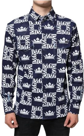 Dolce & Gabbana Crown Logo Print Katoenen Shirt - Heren - Casual Overhemden - Veelkleurig - S - Katoen - Overhemden