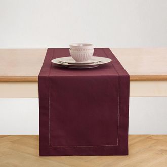 Solino Home Cotton Linen Hemstitch Table Runner in Wine at Nordstrom, Size Xx-Small/x-Small