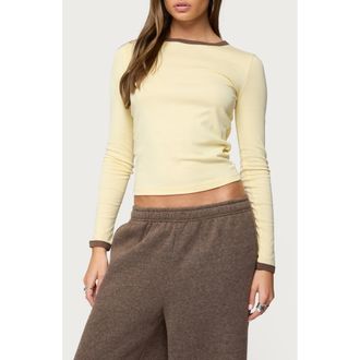 Edikted Zander Long Sleeve Crop T-Shirt in Yellow at Nordstrom, Size X-Small