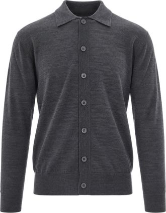 Paolo Pecora Melange Grey Wool Long-Sleeve Cardigan