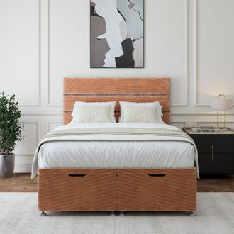 Bedmaster Chenille Ottoman Divan Base & Lined Headboard in Brown | Size: Small Double