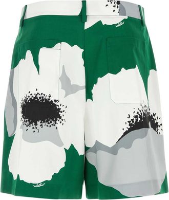 Valentino Garavani Mens Printed Cotton Bermuda Shorts Smeraldogrigio Exterior