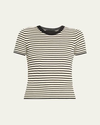 Nili Lotan Hettie Striped Ribbed Silk T-Shirt